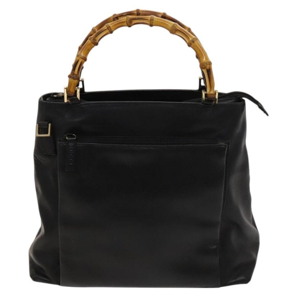 GUCCI Bamboo Hand Bag Leather 2way Black Gold - Picture 7 of 16